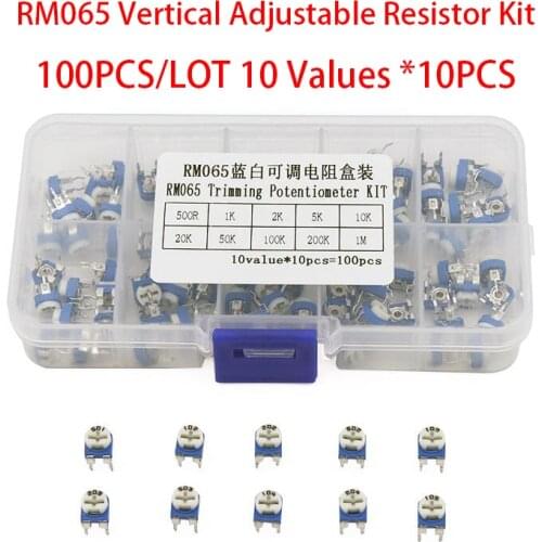 100PCS/LOT 10 Values *10PCS RM065 Vertical Adjustable Resistor Kit In Box 500 ohm-1M ohm Multiturn Trimmer Potentiometer Set