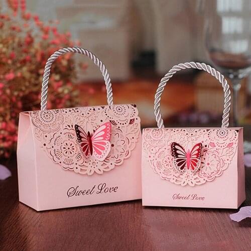20PCS Creative Butterfly Flower Paper Gift Bags Sweet Love Candy Box Wedding Favors Portable Treat Party Decor Holiday Christmas