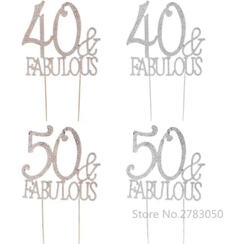 40 50 & Fabulous 40th 50th Birthday Cake Topper Number Crystal Rhinestone Anniversary Party Decoration Cake Decorating Supplies