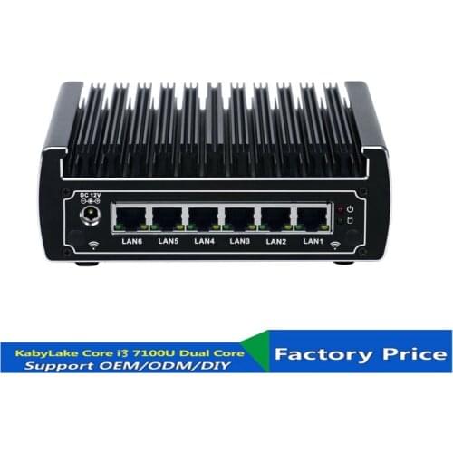 6 Ethernet LAN fanless pfsense Mini PC Intel kabylake core i3 7100u DDR4 ram AES-NI linux server firewall computer for window 10