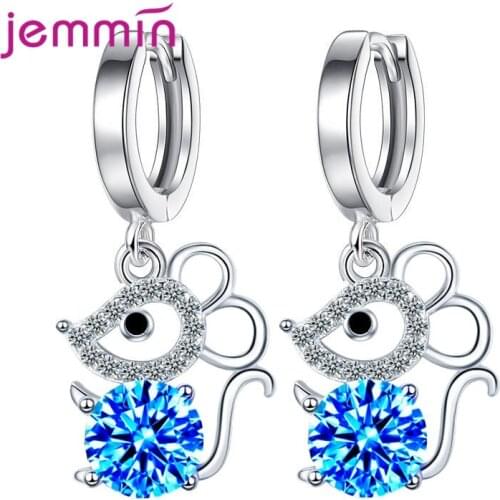 Cute Mouse Crystal Drop Earrings Fow Women Girls 925 Sterling Silver Fashion Jewelry Trendy 2021 Wholesale