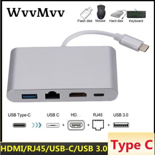 WVVMVV Type C to RJ45 Ethernet HDMI-compatible USB C 3.0 HUB Adapter for Macbook Surface Samsung S21 Dex 10 Monitor TV Xiaomi
