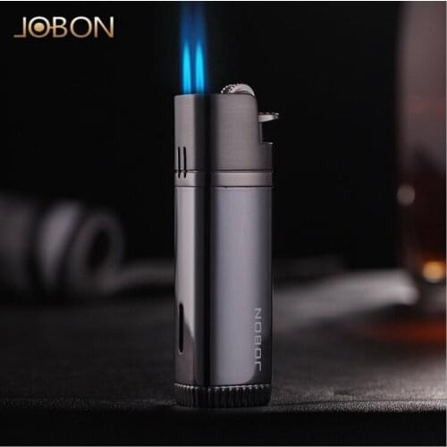 JOBON butane gas Inflatable cigarette lighter Windproof creative two-spray jet torch flame grinding wheel cigar smoking igniter