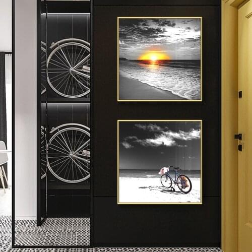 Nordic Decoration Scenery seascape sunrise black and white Posters And Prints Wall Art Canvas Rocky Poster ART For Living Room