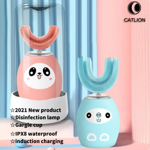 Children Ultrasonic Electric Toothbrush Silicone U Sonic Tooth Brush Head Intellige Speech Sound 36O clean IPX8 Waterproof Teeth