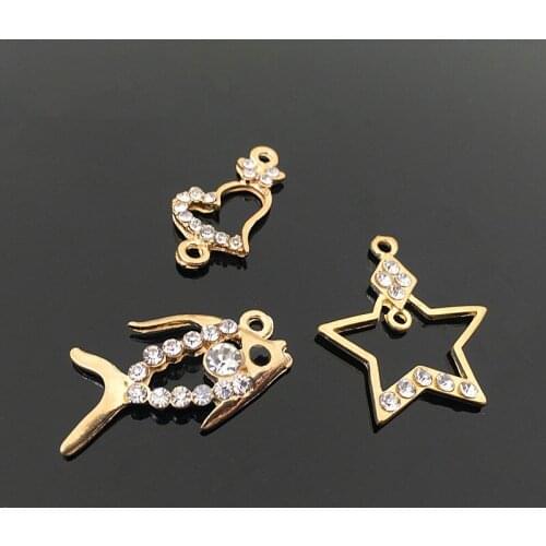 10pcs With Rhinestone Stars/Small Fish/Heart Double Hanging Charm Bijoux For Women Making Necklace Earrings Diy Jewelry Findings