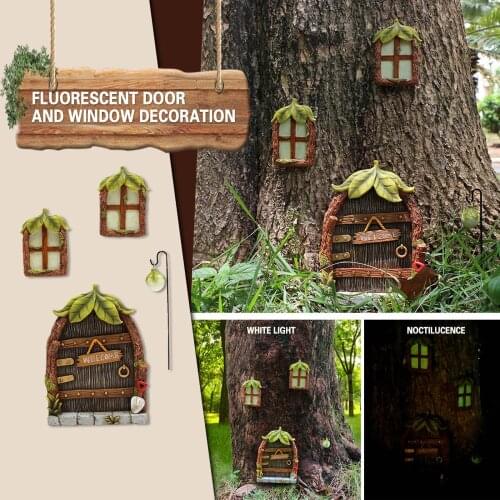 Diy Resin Elf Luminous Door Craft Kit Door Decoration Vintage Miniature Fairy Garden Decor Dollhouse Hanging Accessories Gift