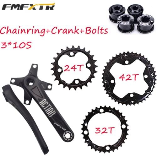 FMFXTR MTB Bike Crankset 104BCD 24T 32T 42T Chainring 170mm Crank Steel Mountain Bikes Road Bicycle 8.5mm Bolt Parts Accessories