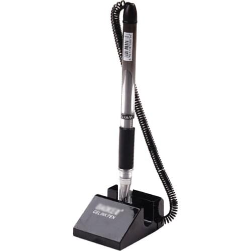 0.5mm Gel Pen with Self-Adhesive Holder, Elastic Coil, Visible Black Ink, Desktop Gel Pen for Signing Office, Information Desk