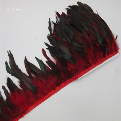 Hot sales 10 Yards red Chicken Rooster Tail Feather Trims Ribbons 13-18CM Strip for Dress Skirt Party Clothing Craft Making