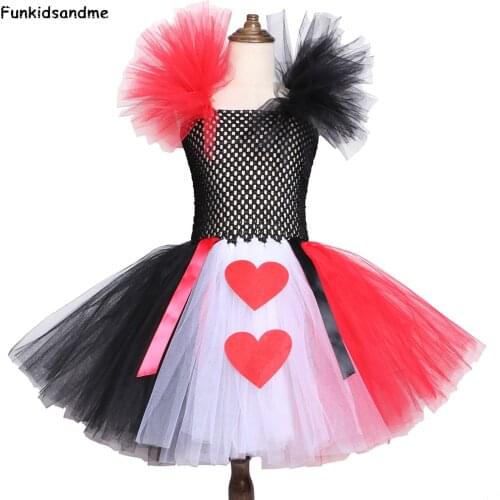 Red Black White Queen of Heart Tutu Dress Fancy Girl Party Dress Alice Costumes for Girls Kids Halloween Birthday Dress 2-12Y