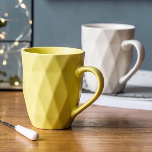 Mugs simple style colored diamond embossed coffee cup northern ceramic cup with spoon christmas mug