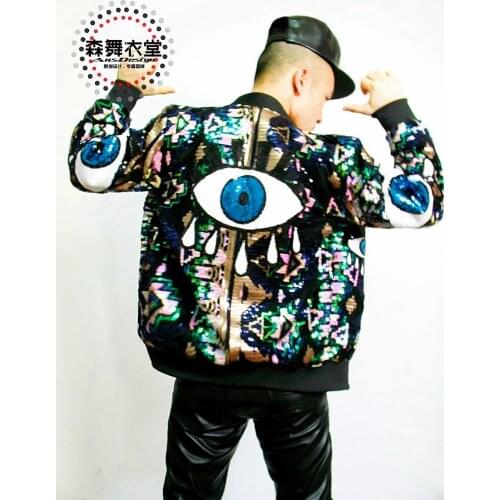 Personality New Nightclub Male singer Fashion Egypt Eyes sequined Casual baseball Jacket Party show DJ dancer stage wear