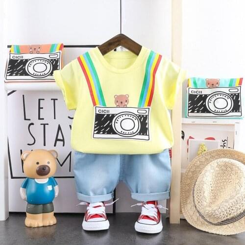 Summer 100% Cotton Childrens Clothing Camera Print Clothing Sets O-neck T-Shirt+Shorts Baby Boys Clothes 2 Pcs Kids Boy Clothes