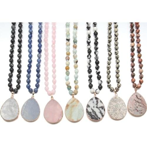 Fashion 7 Colors Women Custom Pendant Necklace Jewelry Semi Precious Stones Long Necklaces Best Party Gift for Women Men