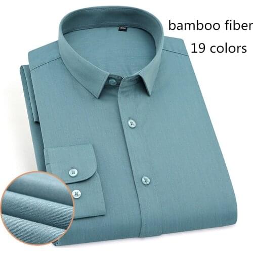 Non-iron Formal White Work Shirt Color Soft Cozy Breathable Thin Casual Business Bamboo Fiber No Pockets Long-sleeved Shirt Men
