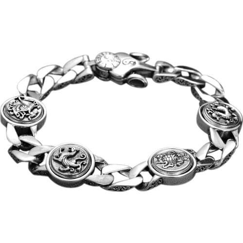New Punk style rough man 925 silver bracelet holy beasts blue dragon/white tiger bracelet s925 silver domineering man bracelet