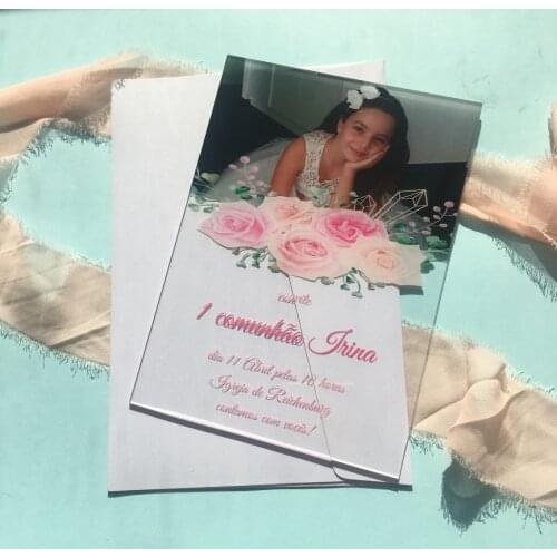 Baby Girl Boy Happy Birthday Invitation Cards Transparent Acrylic Cards with Custom Pictures Print Popupar Birthday Invitations