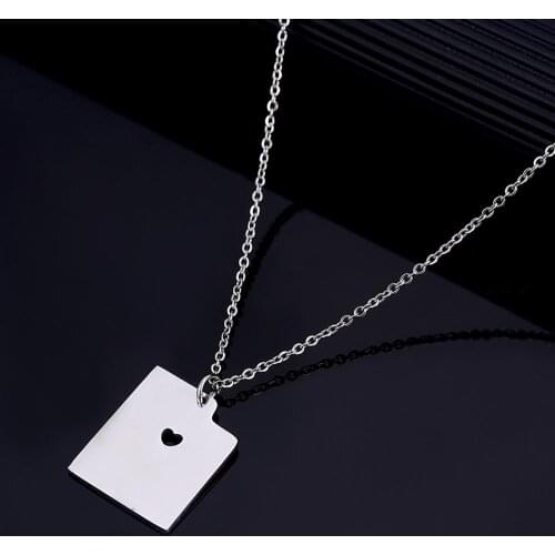 Stainless Steel Silver Color Trendy Utah Map Pendant Necklace Map Heart Charm Jewelry