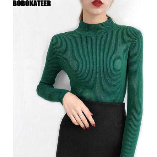 BOBOKATEER Casual Winter Clothes Knitted White Half Turtleneck Sweater Women Pullover Female Black Pull Jumper Tops Fall 2020