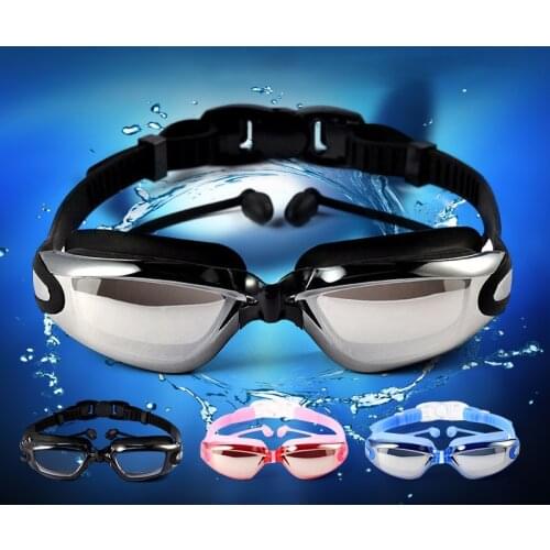Professional Swimming Goggles Swimming Glasses With Earplugs Nose Clip Electroplate Waterproof Silicone очки для плавания Adluts