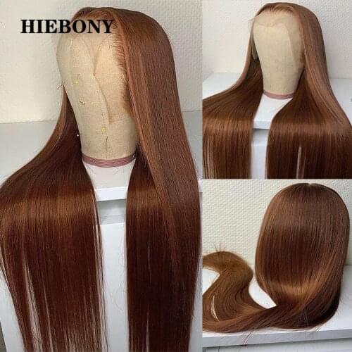 Brown Straight 13x6 Lace Front Human Hair Wigs with Baby Hair Brazilian Hair Brown Straight #30 Lace Front Wigs Bleached Knots