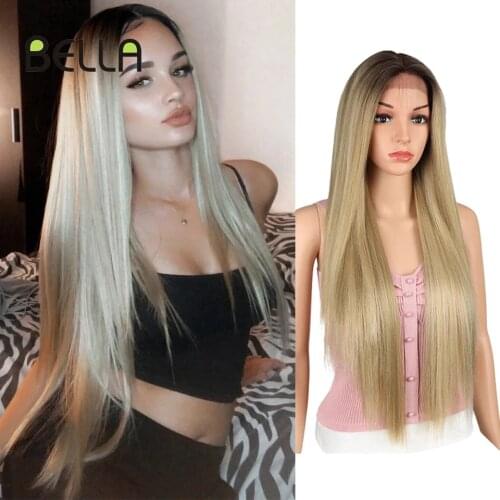 Bella Synthetic Lace Front Wig 30inch Long Straight Hair Pink Black Purple Mint Blonde Light Color Wigs For Black Women Cosplay