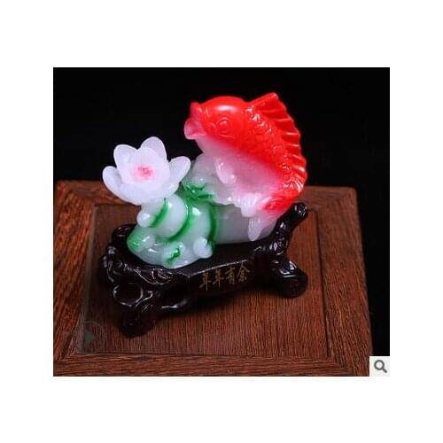 Red Jade Statue Year after year surplus car set opening gifts furniture goldfish lotus leaf set resin crafts wholesale outlets