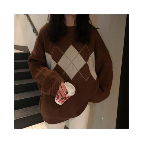 Warm Korean Woman Sweater Winter Women Jumpers Pollover O Neck Tops Thick Knitted Print Autumn 2021 Loose Cute Knitwear Fall