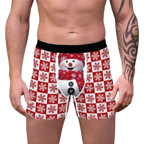 Men Panties Novelty Boxer Shorts Humorous Underwear 3D Snowman Snowflakes Print Funny Boxers Male Breathable Panties Underpants