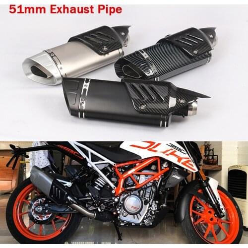 Universal Slip On Muffler Exhaust System Vent Pipe With Carbon Fiber Heat Shield Cover 38-51mm for Racing Motorcycle Street Bike