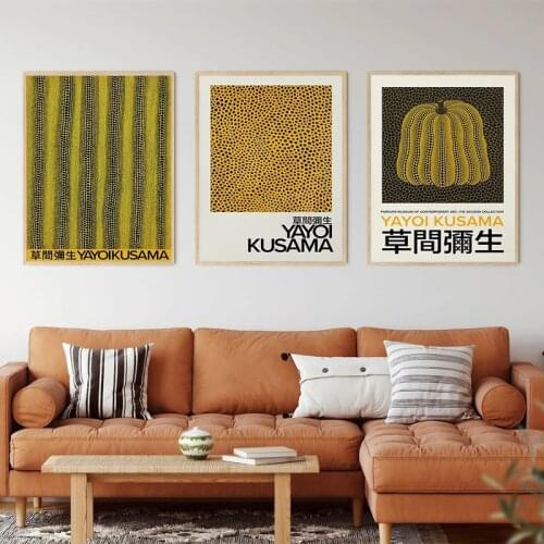 Yayoi Kusama Abstract Exhibition Pumpkin Grains Polka Dots Canvas Painting Poster and Print Gallery Wall Art Pictures Home Decor