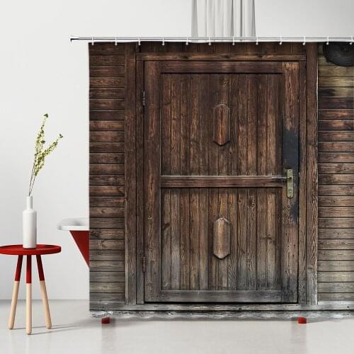 Retro Wooden Door Shower Curtain Shabby Vintage Gate Flower Modern Printed Bathroom Decor Washable Bath Curtains Home Supplies