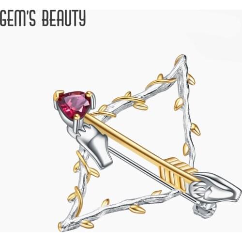GEMS BEAUTY 925 Sterling Silver Cupids Arrow Brooch 18k Gold Filled Natural Rhodolite Garnet Gemstone Brooches For Women