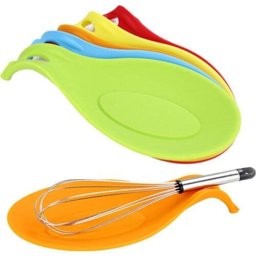 1PC Food Grade Silicone Spoon Rest Holder Heat Resistant Cookware Pad Eggbeater Spatula Ladle Spoon Fork Placemat Random Color