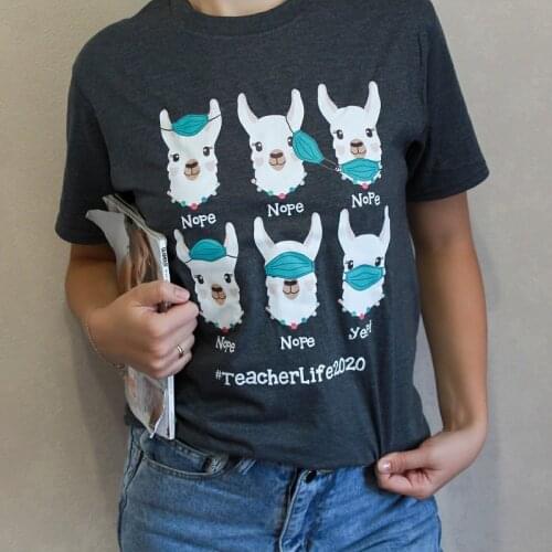 100 cotton Llama Print T Shirt Women Summer 2021 New Casual Loose Aesthetic Tshirt girls harajuku fashion Tops Oversized Tees