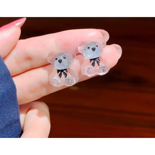 12 pair / lot fashion jewelry accessories plastic resin cute transparent bear anime earrings