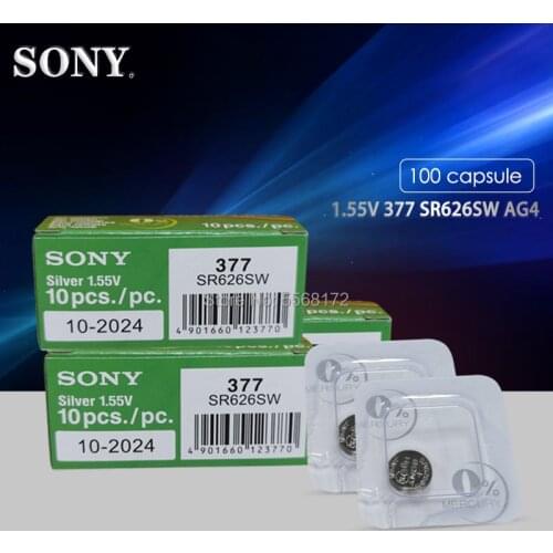 100pcs SONY 1.55V AG4 LR626 377 Button Batteries G4 SR626 177 Cell Coin Silver Oxide 626A 377A CX66W Single grain packing