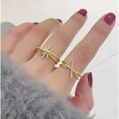 Shiny Side Luxury Zircon Star Adjustable Rings for Women Simple Style Crystal Delicate Engagement Rings