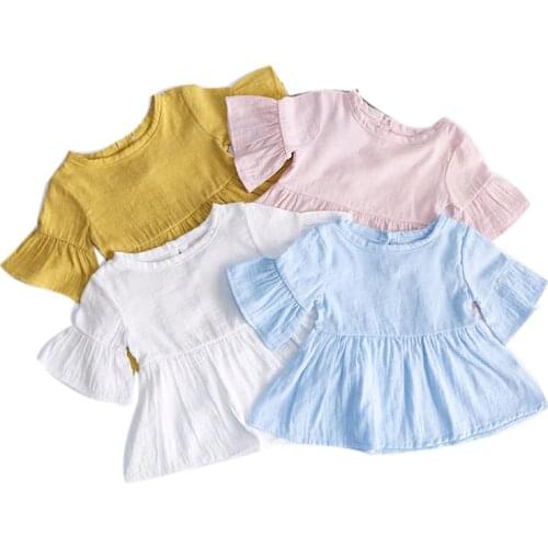 Flaer Sleeve Spring Summer Girls Blouses Tops Cotton Casual Kids Girl Shirts for Children Clothing Shirts Dress