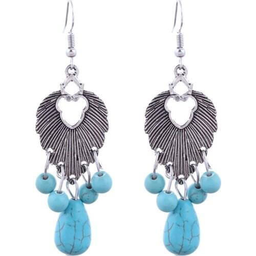 Brand New Vintage Earring Ethnic Style Jewelry Ladies Fashion Jewelry Handmade Boho Ladies Blue Color Stone Tassel Earrings