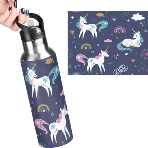 Cute Unicorn Print Sport Bottle Outdoor Travel Portable Leakproof Water Bottle 600ml Drinkware Stainless Steel Bottle BPA Free