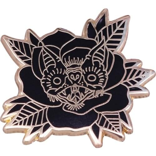 Black bat with flowers lapel pin spooky Gothic Halloween collection