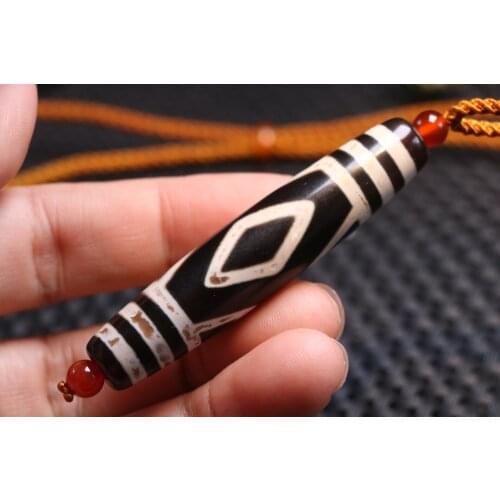 Power Energy Tibetan Old Agate Diamond Eye Peak Long dZi Bead Necklace Pendant A Timestown UPD22