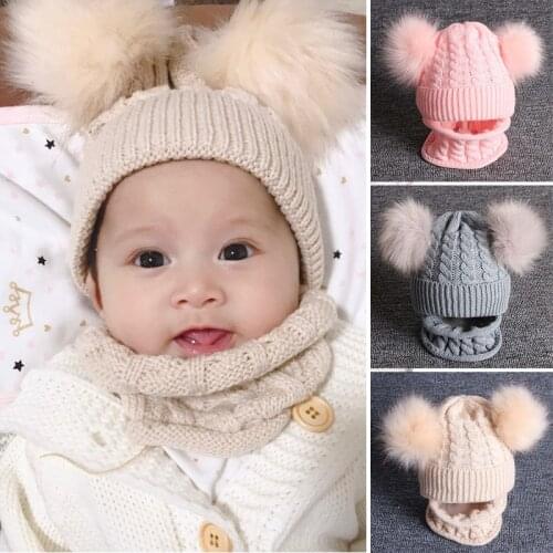 Double Pompom Baby Hat Knitted Winter Kids Baby Boy Girl Hat Warm Toddler Children Beanie Cap Boys Girls Hat Casquette Enfant