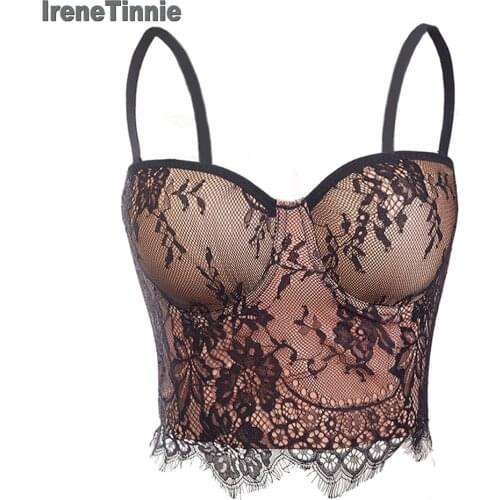 IreneTinnie New Charming Embroidery Lace Push Up Bralet Womens Bustier Corset Nightclub Party Corset Cropped Top Vest Plus Size