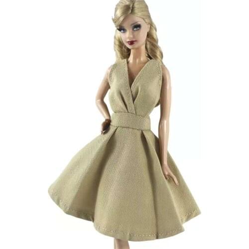 1/6 BJD Clothes Classic Khaki Princess Dress for Barbie Doll Outfits Sleeveless V Neck Party Gown Vestido Accessories Toys Gifts