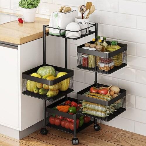 Carbon steel square rotating fruit and vegetable basket shelf kitchen vegetable storage
