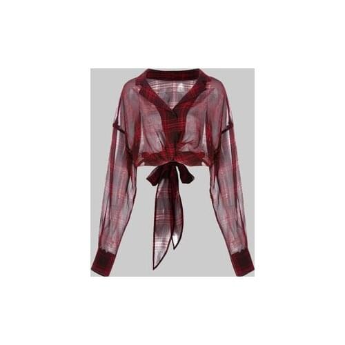 Summer Autumn Punk Style Girl Cool Harajuku Loose Plaid Shirt Fashion Casual Long Sleeve Punk Short Shirts Blouse Female Tops