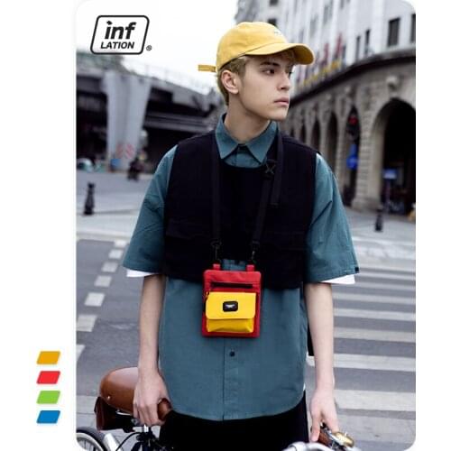 INFLATION Japanese Style Mini Crossbody Bags Men Fashion Color Block Fanny Pack Men Oudoor Cool Mobile Phone Waist Bag Man